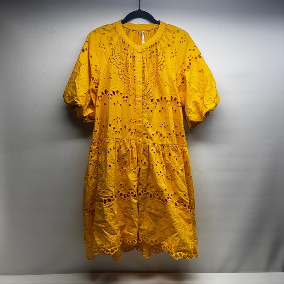 Anthropologie Tallulah Yellow Eyelet Dress size Large - Picture 2 of 12